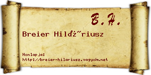 Breier Hiláriusz névjegykártya
